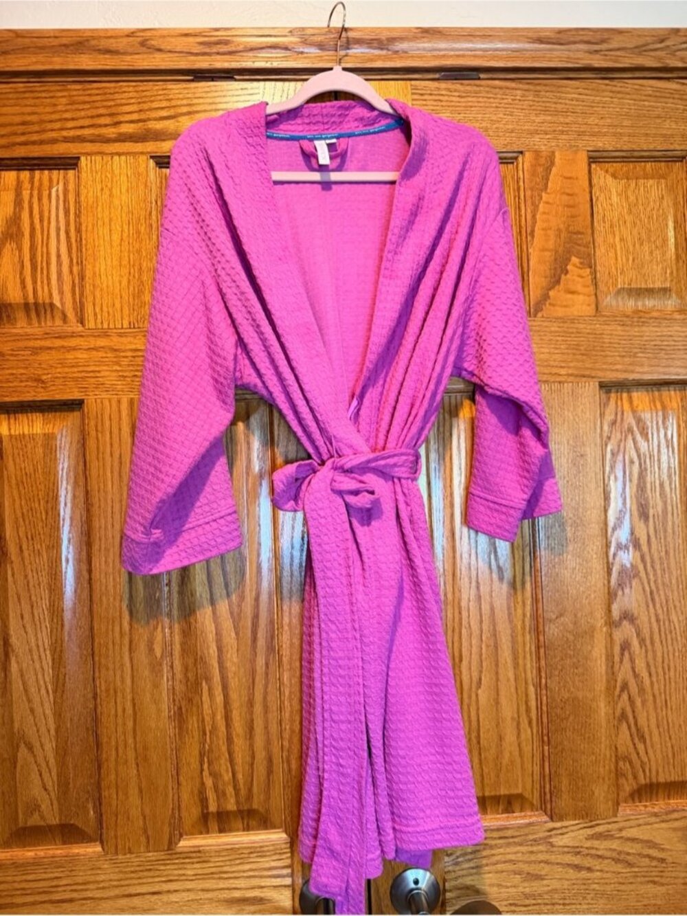 Joyspun Women's Pink Waffle Robe with Tie Waist